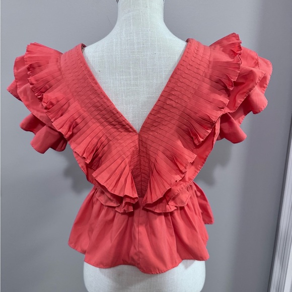 Entro Orange Ruffled Peplum Blouse. Size Small - Picture 2 of 12